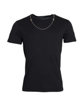 Dolce & Gabbana Black Cotton Silver Chain Short Sleeve T-shirt -   -  Dolce & Gabbana.